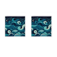 Waves Ocean Sea Abstract Whimsical Abstract Art Cufflinks (square) by Ravend