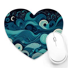 Waves Ocean Sea Abstract Whimsical Abstract Art Heart Mousepad by Ravend