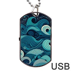 Waves Ocean Sea Abstract Whimsical Abstract Art Dog Tag Usb Flash (one Side) by Ravend