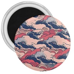 Waves Ocean Sea Water Pattern Rough Seas 3  Magnets by Ravend