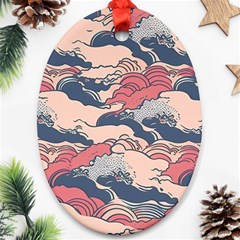 Waves Ocean Sea Water Pattern Rough Seas Ornament (oval) by Ravend