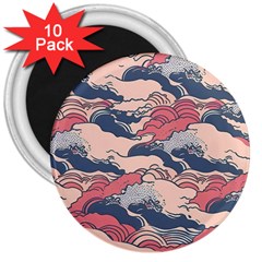 Waves Ocean Sea Water Pattern Rough Seas 3  Magnets (10 Pack)  by Ravend