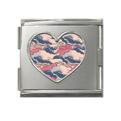 Waves Ocean Sea Water Pattern Rough Seas Mega Link Heart Italian Charm (18mm)