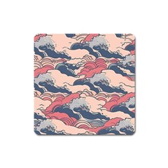 Waves Ocean Sea Water Pattern Rough Seas Square Magnet by Ravend