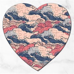 Waves Ocean Sea Water Pattern Rough Seas Jigsaw Puzzle (heart) by Ravend