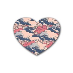 Waves Ocean Sea Water Pattern Rough Seas Rubber Coaster (heart) by Ravend