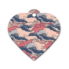 Waves Ocean Sea Water Pattern Rough Seas Dog Tag Heart (two Sides) by Ravend