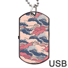 Waves Ocean Sea Water Pattern Rough Seas Dog Tag Usb Flash (one Side) by Ravend