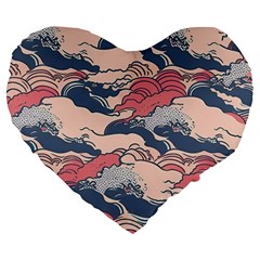 Waves Ocean Sea Water Pattern Rough Seas Large 19  Premium Flano Heart Shape Cushions by Ravend