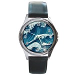 Waves Ocean Sea Pattern Water Tsunami Rough Seas Round Metal Watch Front