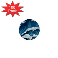 Waves Ocean Sea Pattern Water Tsunami Rough Seas 1  Mini Buttons (100 Pack)  by Ravend