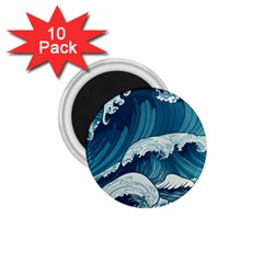 Waves Ocean Sea Pattern Water Tsunami Rough Seas 1 75  Magnets (10 Pack)  by Ravend