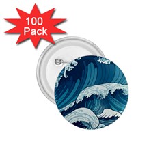 Waves Ocean Sea Pattern Water Tsunami Rough Seas 1 75  Buttons (100 Pack)  by Ravend