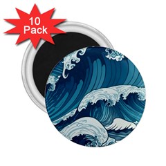 Waves Ocean Sea Pattern Water Tsunami Rough Seas 2 25  Magnets (10 Pack)  by Ravend