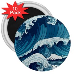 Waves Ocean Sea Pattern Water Tsunami Rough Seas 3  Magnets (10 Pack)  by Ravend