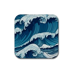 Waves Ocean Sea Pattern Water Tsunami Rough Seas Rubber Coaster (square) by Ravend