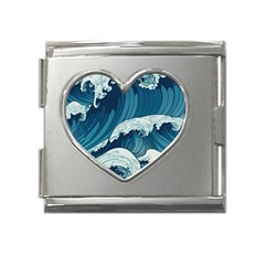 Waves Ocean Sea Pattern Water Tsunami Rough Seas Mega Link Heart Italian Charm (18mm) by Ravend