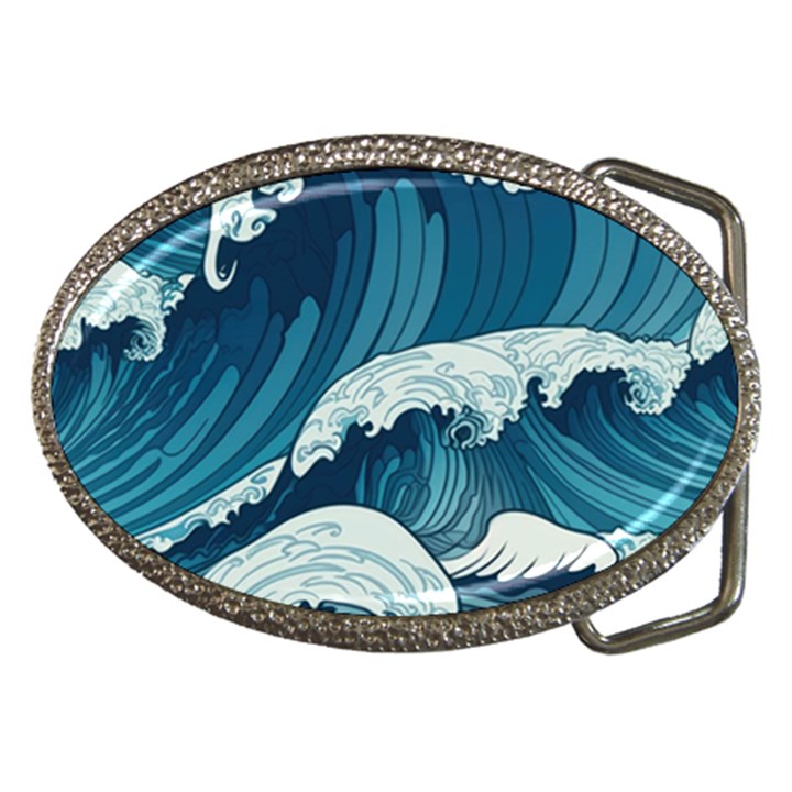 Waves Ocean Sea Pattern Water Tsunami Rough Seas Belt Buckles