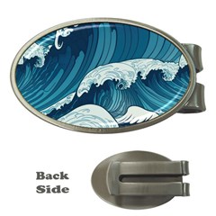 Waves Ocean Sea Pattern Water Tsunami Rough Seas Money Clips (oval)  by Ravend