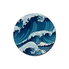 Waves Ocean Sea Pattern Water Tsunami Rough Seas Rubber Coaster (round) by Ravend