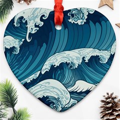 Waves Ocean Sea Pattern Water Tsunami Rough Seas Heart Ornament (two Sides)