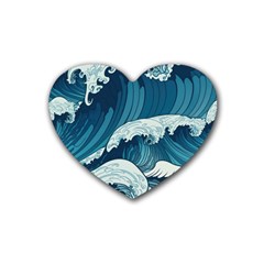 Waves Ocean Sea Pattern Water Tsunami Rough Seas Rubber Heart Coaster (4 Pack) by Ravend