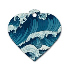 Waves Ocean Sea Pattern Water Tsunami Rough Seas Dog Tag Heart (two Sides) by Ravend