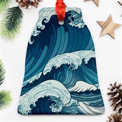 Waves Ocean Sea Pattern Water Tsunami Rough Seas Bell Ornament (two Sides)