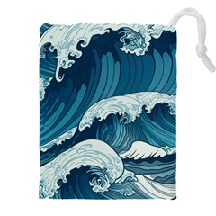 Waves Ocean Sea Pattern Water Tsunami Rough Seas Drawstring Pouch (5xl) by Ravend