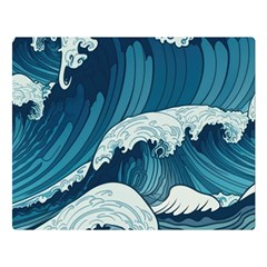 Waves Ocean Sea Pattern Water Tsunami Rough Seas One Side Premium Plush Fleece Blanket (large) by Ravend