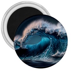 Tsunami Waves Ocean Sea Water Rough Seas 3  Magnets by Ravend