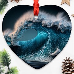 Tsunami Waves Ocean Sea Water Rough Seas Ornament (heart) by Ravend