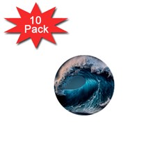 Tsunami Waves Ocean Sea Water Rough Seas 1  Mini Buttons (10 Pack)  by Ravend