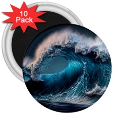 Tsunami Waves Ocean Sea Water Rough Seas 3  Magnets (10 Pack)  by Ravend