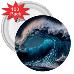 Tsunami Waves Ocean Sea Water Rough Seas 3  Buttons (100 Pack)  by Ravend