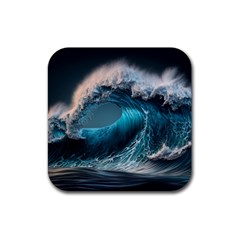 Tsunami Waves Ocean Sea Water Rough Seas Rubber Coaster (square) by Ravend