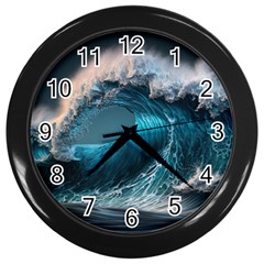 Tsunami Waves Ocean Sea Water Rough Seas Wall Clock (black) by Ravend