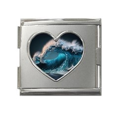 Tsunami Waves Ocean Sea Water Rough Seas Mega Link Heart Italian Charm (18mm)