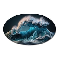 Tsunami Waves Ocean Sea Water Rough Seas Oval Magnet by Ravend