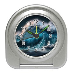 Tsunami Waves Ocean Sea Water Rough Seas Travel Alarm Clock by Ravend