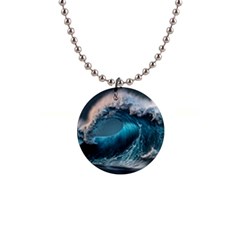 Tsunami Waves Ocean Sea Water Rough Seas 1  Button Necklace by Ravend