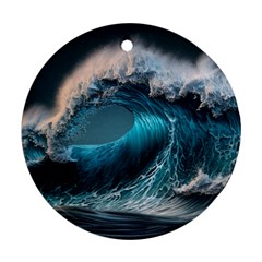 Tsunami Waves Ocean Sea Water Rough Seas Round Ornament (two Sides) by Ravend