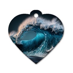 Tsunami Waves Ocean Sea Water Rough Seas Dog Tag Heart (two Sides) by Ravend