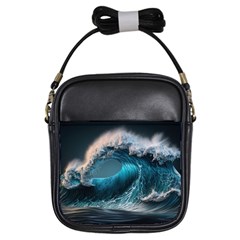 Tsunami Waves Ocean Sea Water Rough Seas Girls Sling Bag by Ravend