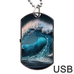 Tsunami Waves Ocean Sea Water Rough Seas Dog Tag Usb Flash (one Side) by Ravend