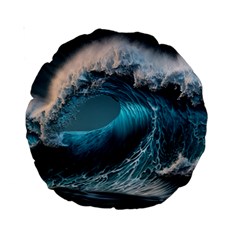 Tsunami Waves Ocean Sea Water Rough Seas Standard 15  Premium Round Cushions by Ravend