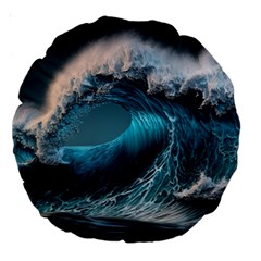 Tsunami Waves Ocean Sea Water Rough Seas Large 18  Premium Round Cushions by Ravend