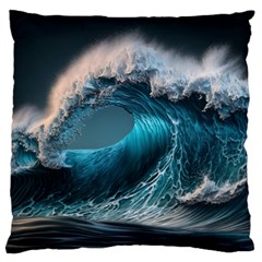 Tsunami Waves Ocean Sea Water Rough Seas Standard Premium Plush Fleece Cushion Case (two Sides) by Ravend