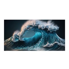 Tsunami Waves Ocean Sea Water Rough Seas Satin Wrap 35  X 70  by Ravend