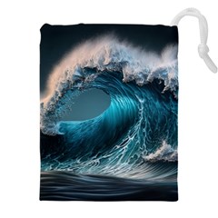 Tsunami Waves Ocean Sea Water Rough Seas Drawstring Pouch (5xl) by Ravend